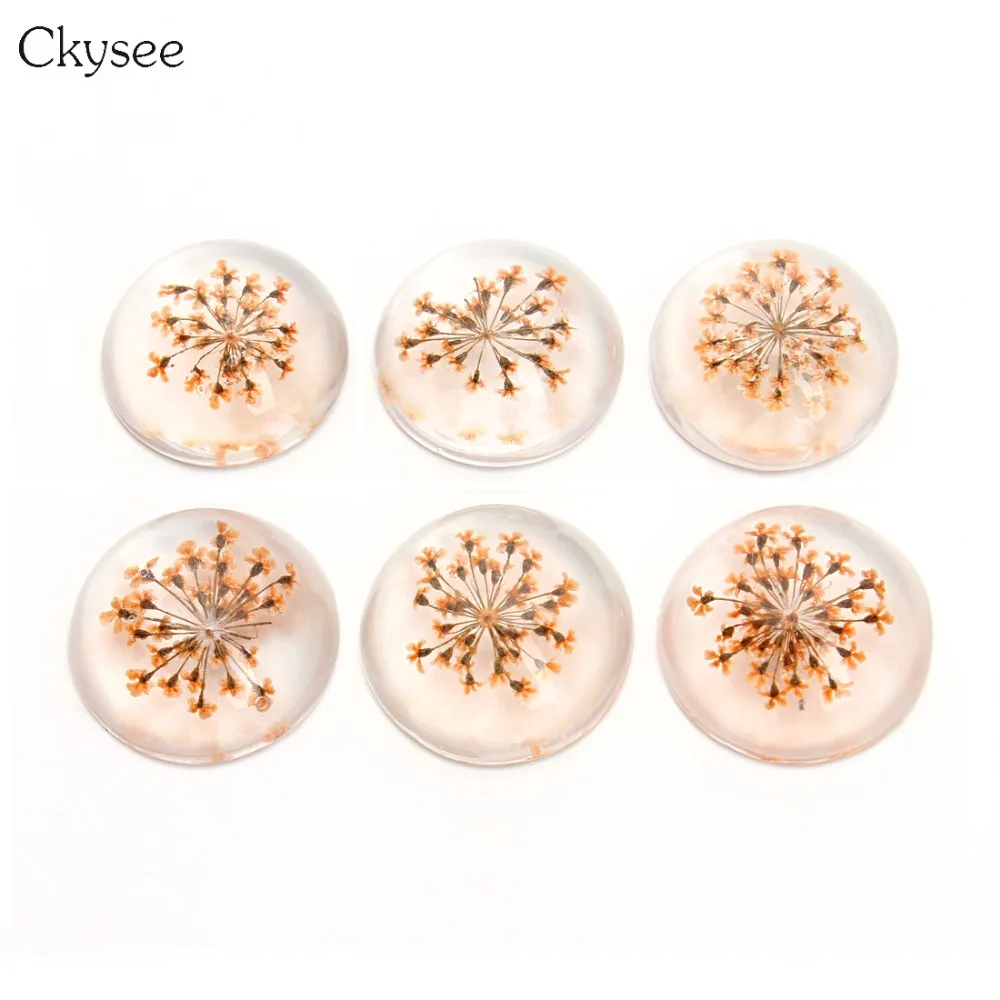

Ckysee 5Pcs/lot 25mm Natural Dried Flower Resin Filled Cabochon Round Flatback Cabochons Cameo For Diy Jewelry Making Supplies
