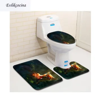 

Free Shipping 3pcs Fox Of Round Eyes Banyo Paspas Bathroom Carpet Toilet Bath Mat Set Non Slip Tapis Salle De Bain Alfombra Bano