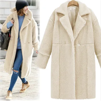 

2018 Autumn Winter European and American Style Cashmere Long-Sleeved Solid Wool Coat Thick Street wear Wide-waiste Outerwear DY5