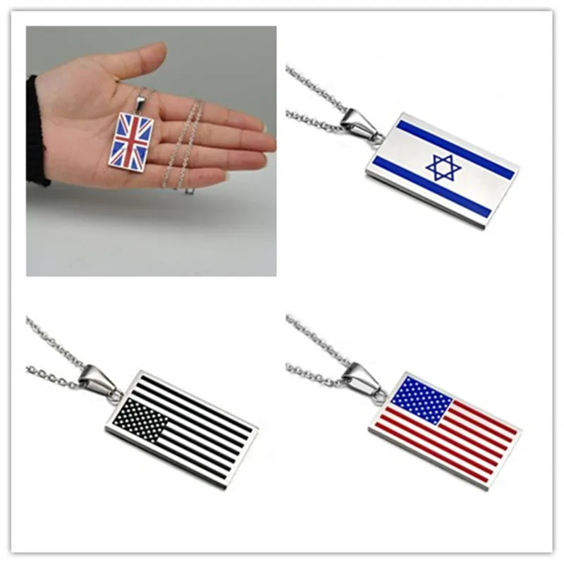 

Stainless Steel Mens Necklaces & Pendant Chain women Men Accessories shofar American Israel Flag judaica Square card Necklace
