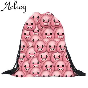 

Aelicy 2018 Hot New Fashion Light High Quality Women Men Unisex Pig Backpacks 3D Printing Bags Drawstring Backpack