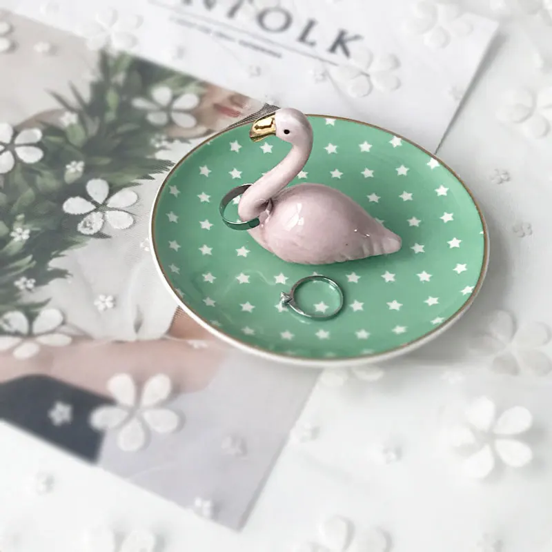 

Flamingo Ceramics Ring Plate Jewelry Storage Organizer Desktop Sundries Sort out Decorative Ornaments Crafts