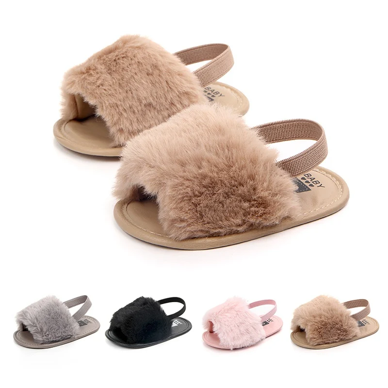 

First Walkers Summer Casual Baby Girls Sandals Soft Breathable Baby Fur Shoes 0-1T Simple Elastic Sandals Princess Baby Shoes