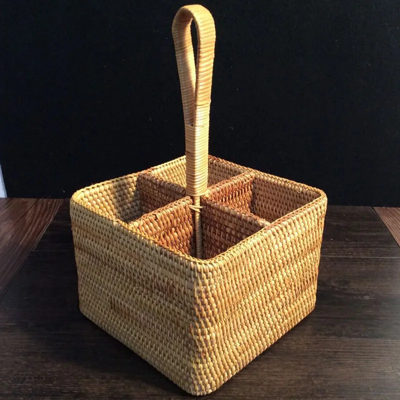 Neatening Storage wicker toy basket picnic rattan basket storage for wine bottle sundries remote
