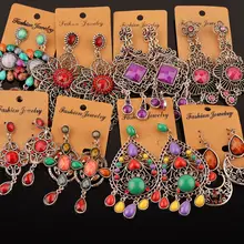 20 Pairs Mixed Lots Wholesale Women Bohemian Ethnic Long Drop Earrings Mixed Style Flower Waterdrop Carved