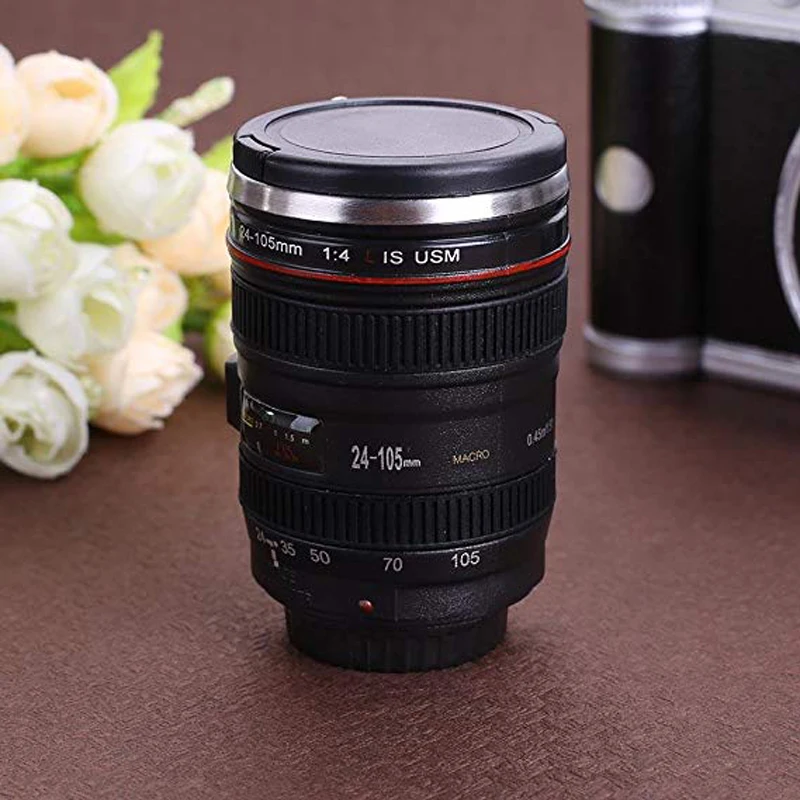 50ml Camera Lens Coffee Mug/Cup With Lid Photo Coffee Mugs ABS+Stainless Steel Travel Lens Mug Thermos