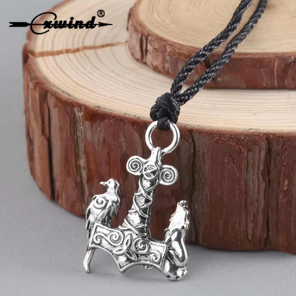 

Cxwind Vintage Norse Odin Viking Wolf and Raven Pendants Necklaces Ancient Animal Birds Necklace Mjolnir Talisman Knot Jewelry