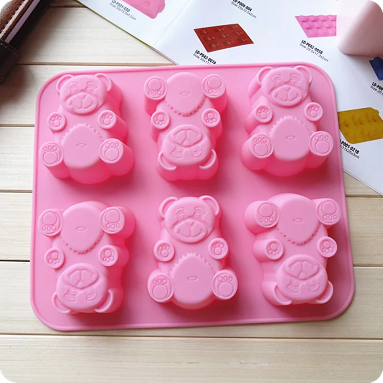 Hot sale Handmade soap mold DIY material soft silicone mold 6 little bear finished product of