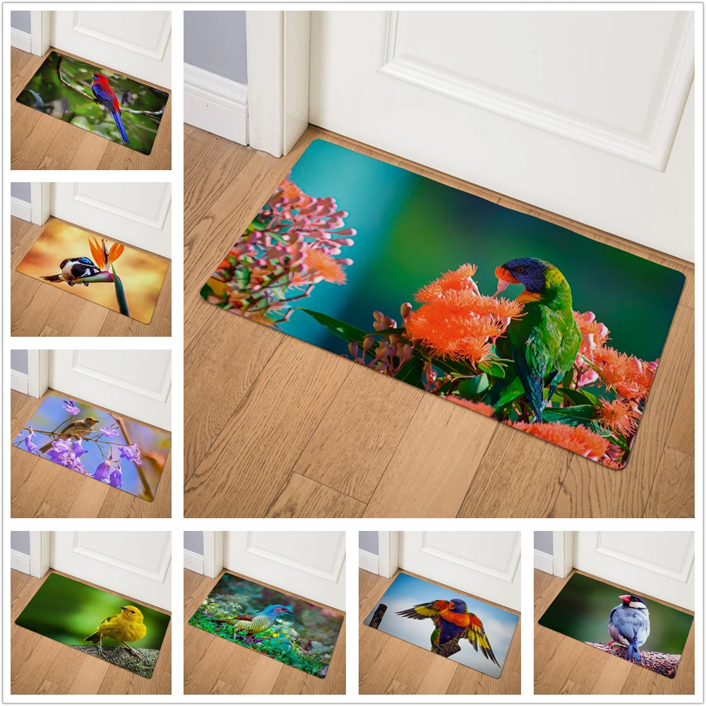 

Flower Bird Pattern Print Front Door Mat Kitchen Mat Living Room Corridor Outdoor Carpet Waterproof Non-slip Floor Mat 46x75cm