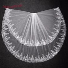 Модная двухслойная свадебная вуаль белого цвета и цвета слоновой кости, фатиновая свадебная вуаль с гребнем, кружевная кромка, свадебные аксессуары, фата невесты