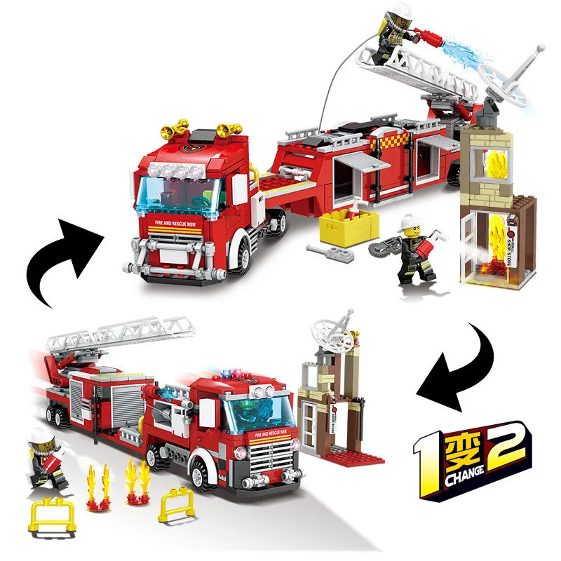 

400+PCS Fire Fighting Trucks Rescue Car Building Blocks Compatible Legoingly City Firefighter Figures Children Toys