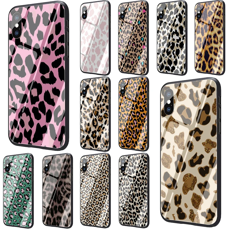 

Fashion Tiger Leopard Tempered Glass phone cover case for iphone 5 5s SE 6 6s 7 8 Plus X XR XS 11 pro Max