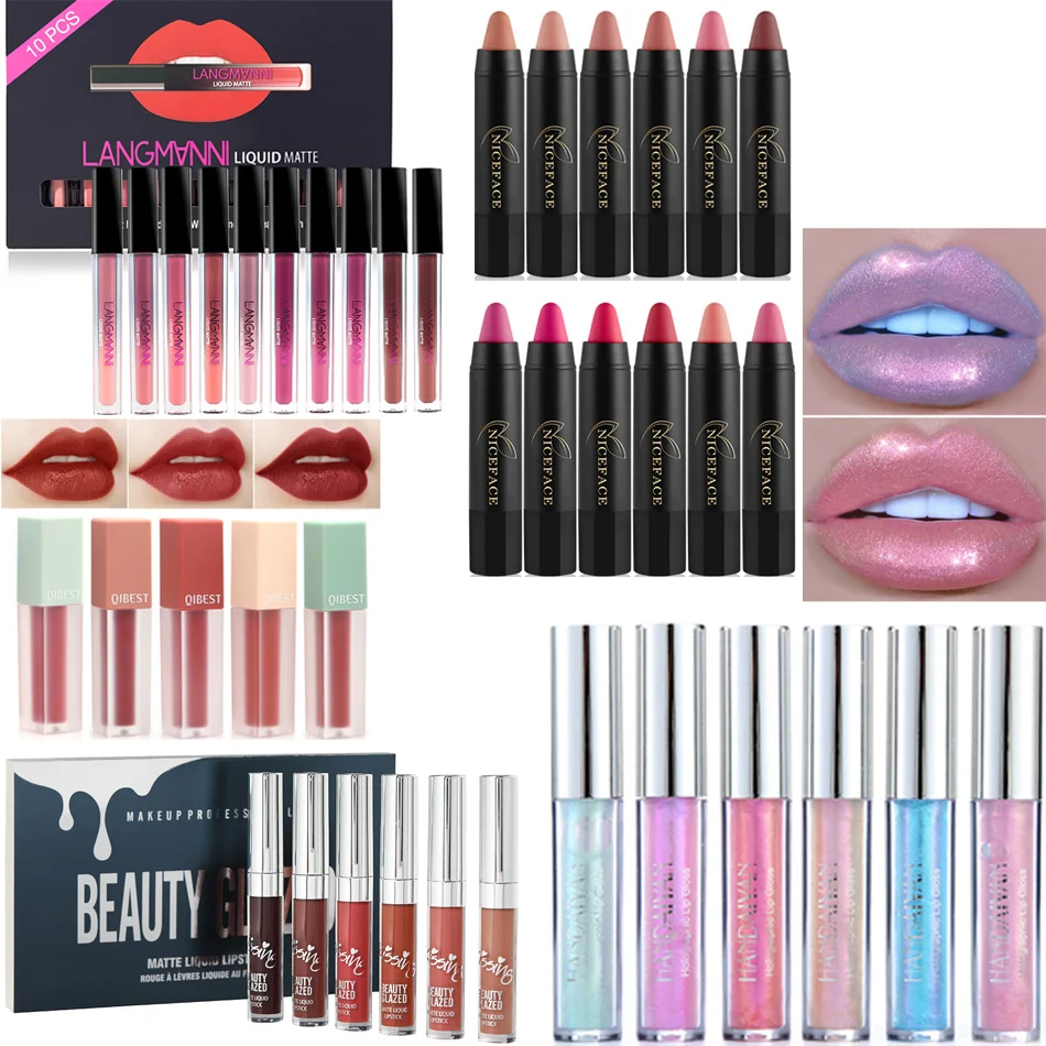 

Sexy Red Color 10pcs/6pcs Lip Kit Matte Lipstick Waterproof Nutritious Velvet Lip Stick Kit Red Tint Nude Batom Makeup Set TSLM1