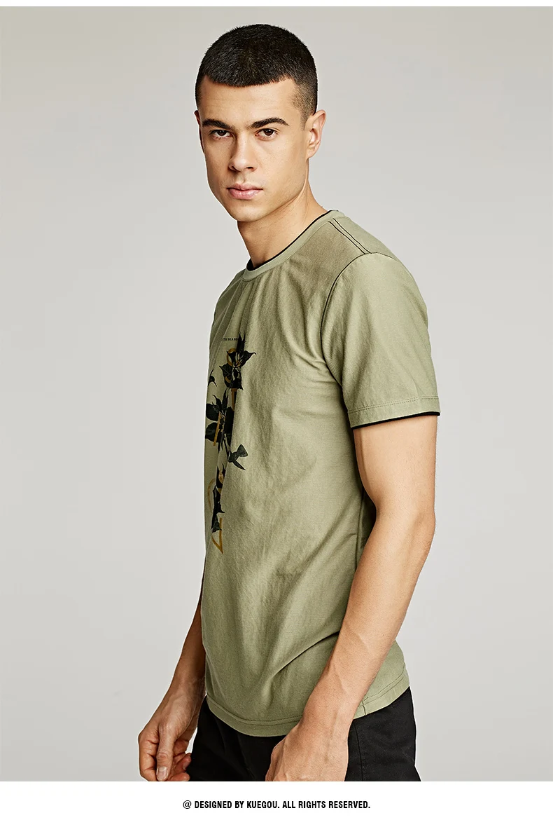 Лето, Мужская футболка, хлопок, с цветочным принтом, зеленый цвет, для мужчин, повседневная, короткий рукав, облегающая, футболка, мужские топы, футболка, 09349