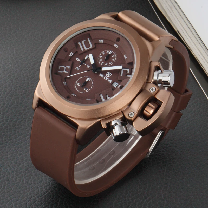 

SKONE Men's Military Big Dial Crown Watches Sports Luxury Brand Quartz Watches Silicone Bands Army Wristwatch Relogio Masculino