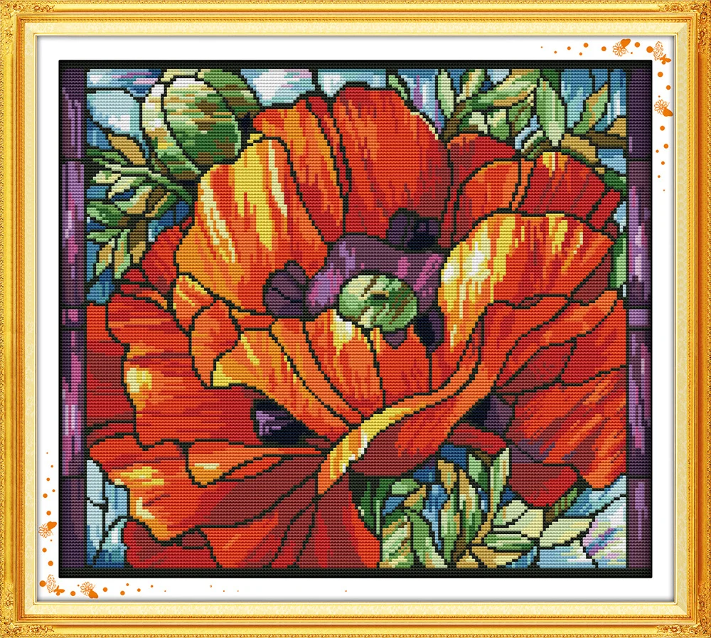 

Bright Poppy (6) Printed Canvas DMC Counted Cross Stitch Kits printed Cross-stitch set Embroidery Needlework