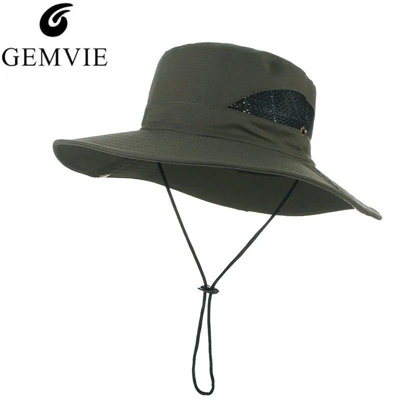 

GEMVIE Foldable Bucket Hat For Men And Women Summer Sun Hats Breathable Mesh Flat Top Wide Brim Fisherman Cap Adjustable Rope