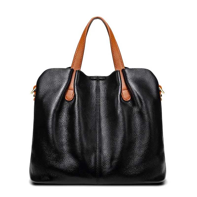 Из натуральной кожи женские сумки на плечо для молодежи женские сумки для перевозки Новая мода большая емкость сумки композитные Горячие - Цвет: Черный