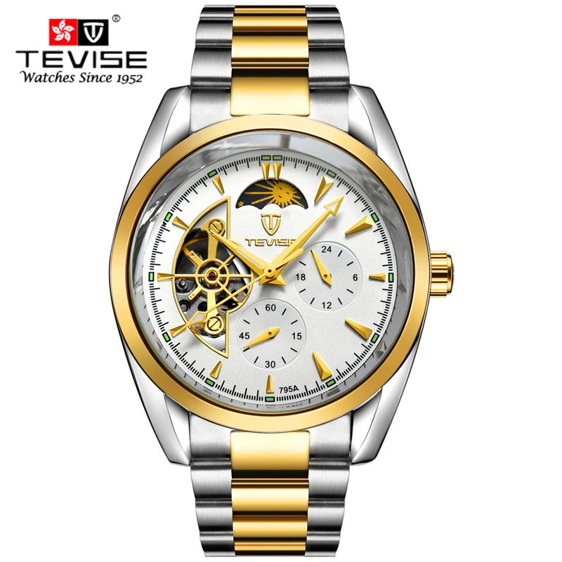 

Watches Men Luxury Top Brand TEVISE New Fashion Men's Moon Phase Tourbillon mechanical Watch Male Wristwatch masculino relojes