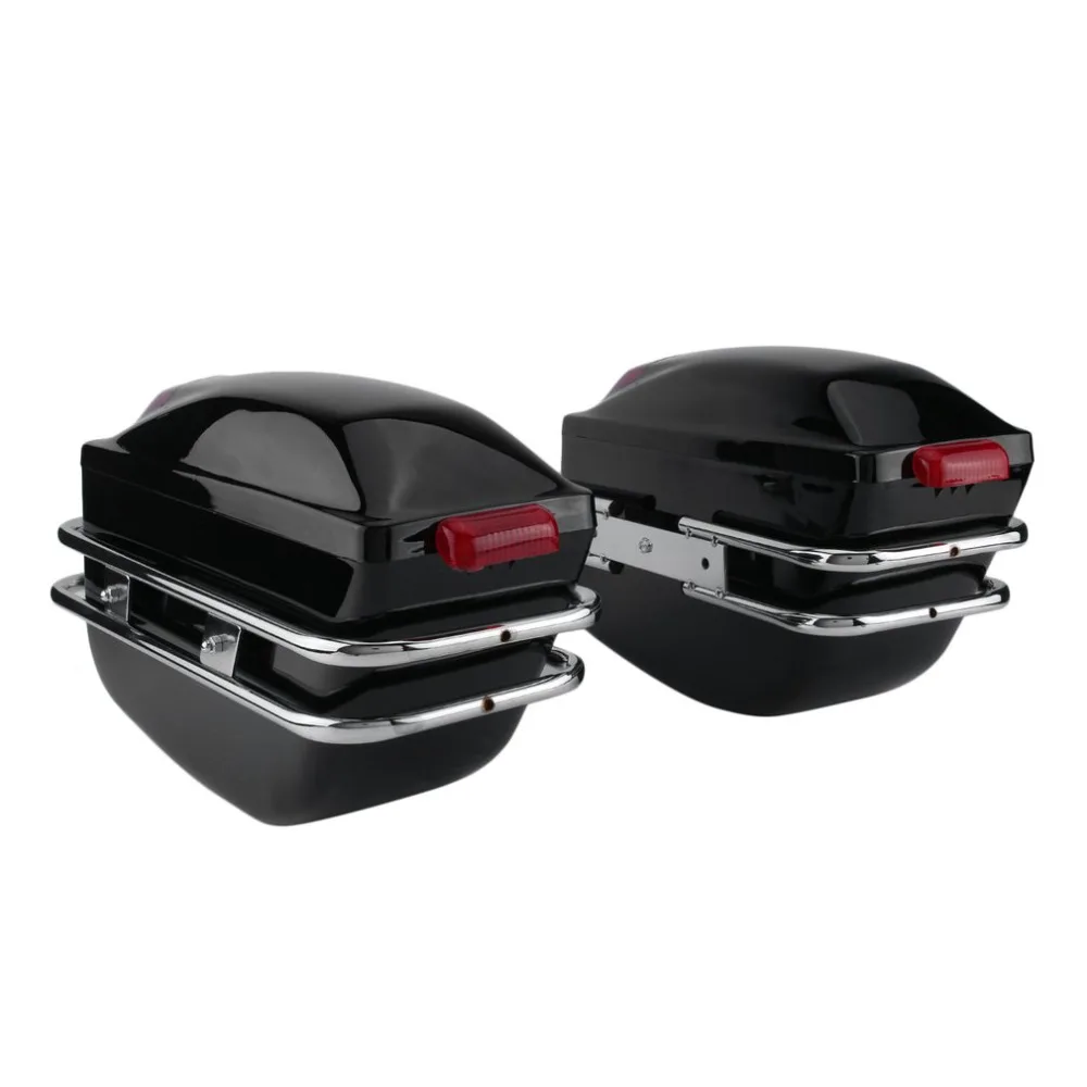 Pair Motorcycle Cruiser Durable Hard Trunk Saddle Bags Box Professional Trunk Storing Luggage With Lights Mounted Bike Bag Case