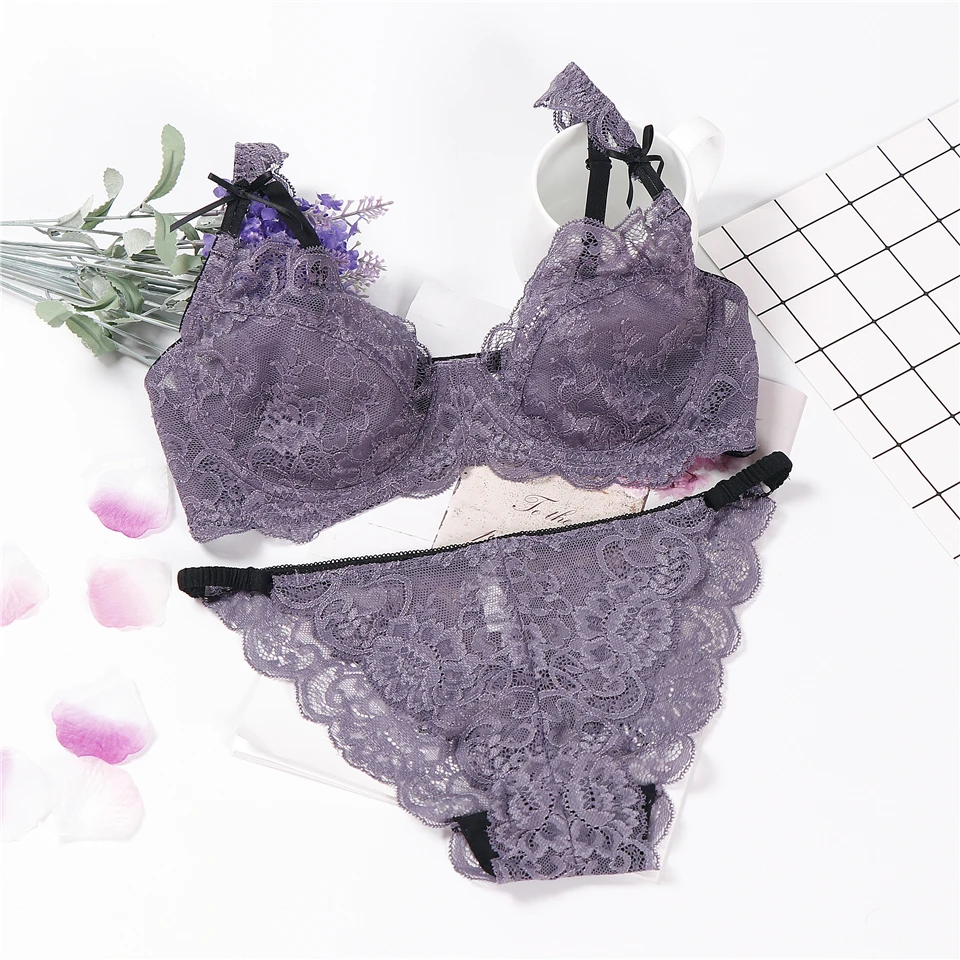 Женское нижнее белье, комплект женского нижнего белья, бюстгальтер и трусики, прозрачный розовый кружевной комплект
