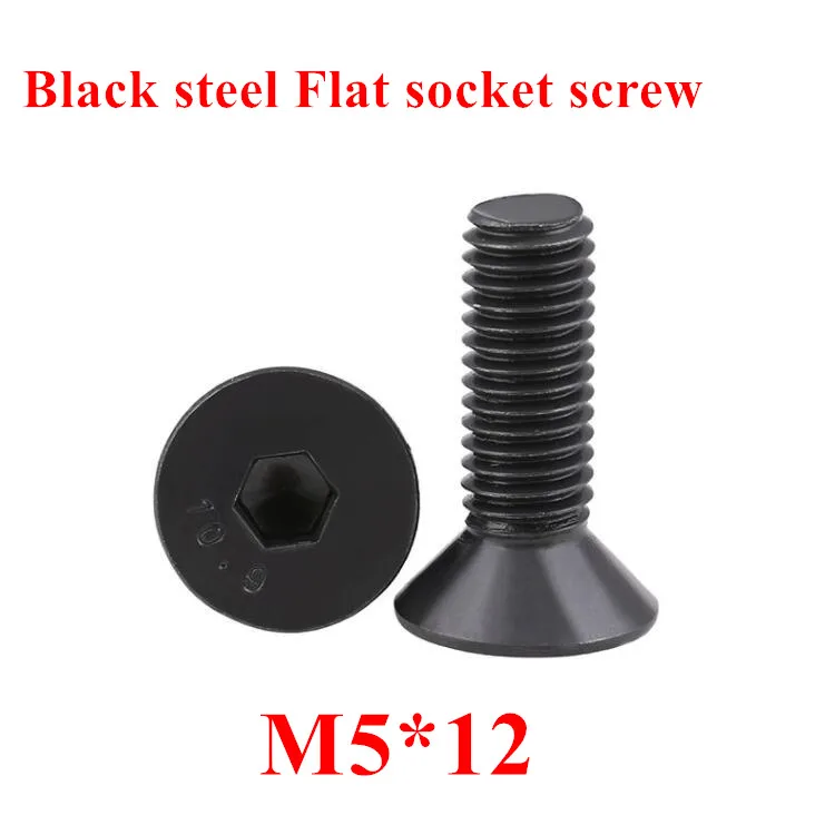 100 шт. M5 * 12 черные болты DIN7991 черная стальная 10 9 класс M5x12mm Шестигранная С Плоской