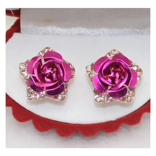 Oorbellen Promotion High Rose Plate Crystal Flower Grape Stud Earrings Plant Women Brincos New Jewelry,Red 