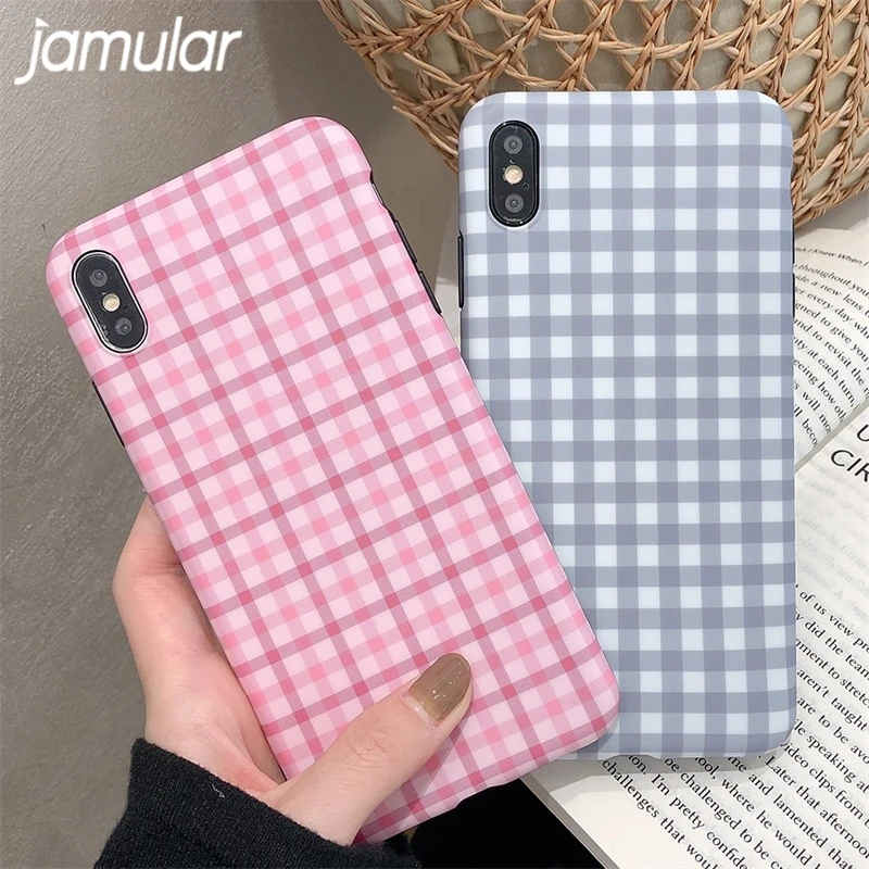 

JAMULAR high-end Plaid phone cases for iphone 7 8 Plus XS MAX vintage gray pink Cover for iphone XR X XS 6 6S Plus soft case
