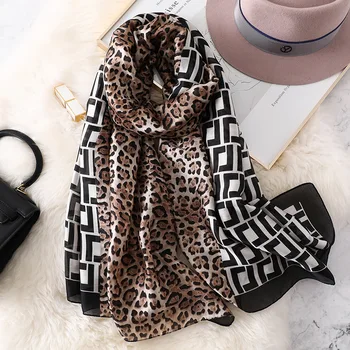 

2020 new silk scarf Fashionable leopard print alphabet shawl and wrap luxury brand foulard femme soft Smooth pashmina hijab