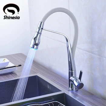

Chrome LED Light Solid Brass Vessel Sink Mixer Tap Kitchen Faucet Single Handle Hole Deck Mounted