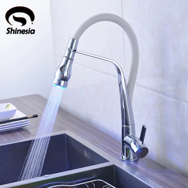 Special Price Chrome LED Light Solid Brass Vessel Sink Mixer Tap Kitchen Faucet Single Handle Hole Deck Mounted