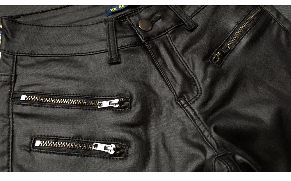 2017 Spring Fashion Women Brand Clothing Sexy Coated Jeans Pants Spliced Faux PU Leather Pants Fitness Lady Long Legging Pants (24)