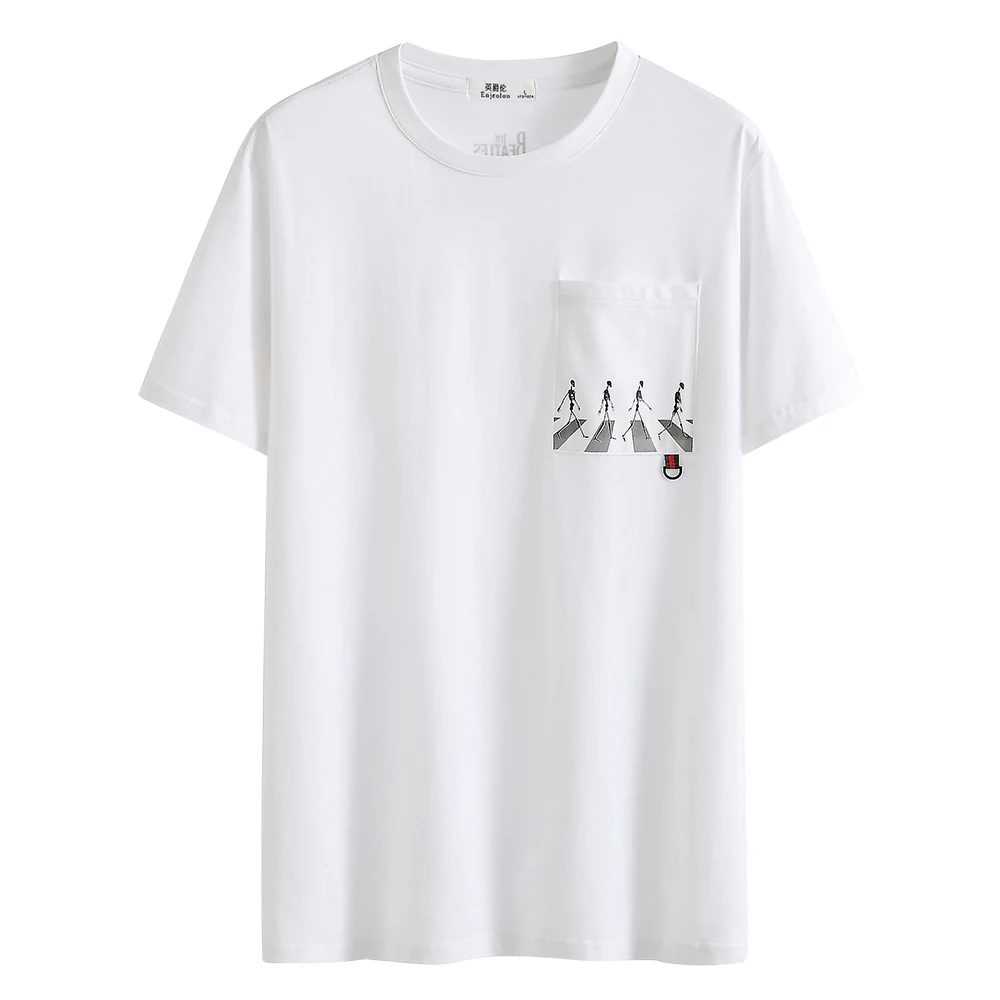 Enjeolon Новая летняя модная футболка Мужская принт с коротким рукавом череп голова Мужская футболка T8147 - Цвет: White