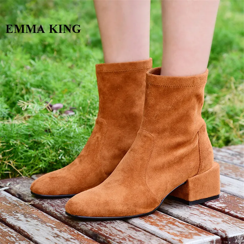 Botas Tobillo Black Con Moda Europea Botines grey Slip Señora Redondo King Martin Estilo Pie Gruesos Ocasional Mujeres Flock brown Flock black Del Emma on Flock Tacones Mujer Dedo Pu Zapatos Nuevos q6xOw6gHX
