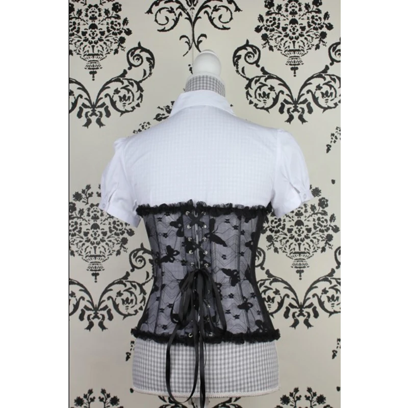 Women's Steampunk Steel Boned Corset Sexy Lace Up Sexy Transparent Butterfly Overbust Gotico Wedding Black Corset Underbust (3)