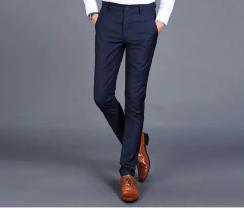 Navy Blue Молодежные корейские тонкие повседневные брюки, британские леггинсы, костюм, брюки, брюки, мужские деловые брюки, прямые бобины, брюки - Цвет: Navy Blue