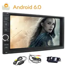 Backup Camera + Double Din GPS Navigation Car Radio Stereo Android 6.0 Bluetooth WIFI Screen Mirroring 3G/4G OBD SWC 32GB USB SD