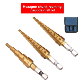 

3pcs HSS Titanium Coated Step Drill Bit Metal 3-12mm 4-12mm 4-20mm Cone Cut High Speed Steel Wood Drilling Power Tools