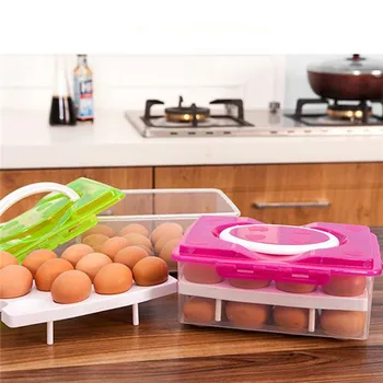 

24 Grid Egg Box Food Container Organizer Convenient Storage Boxes Bilayer Basket Crisper Kitchen Refrigerator Storage Tools