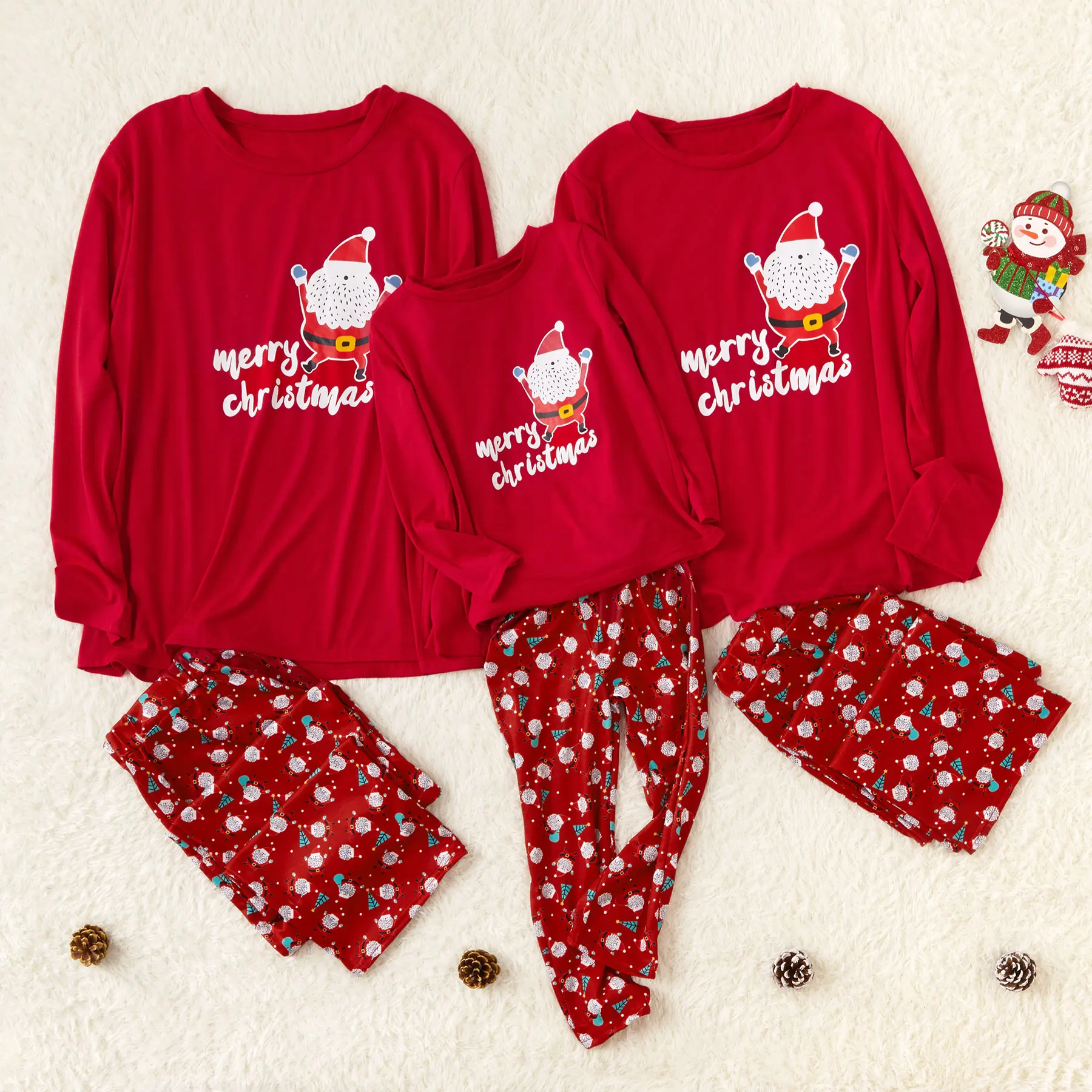 PatPat/осенне-зимняя повседневная хлопковая рубашка с длинными рукавами и рисунком Санта-Клауса и брюки для родителей и детей семейный пижамный комплект красного цвета