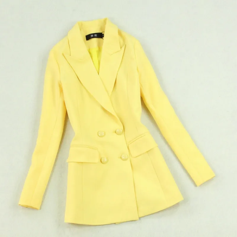 Women's suits 2019 autumn new women's large size yellow long section suit jacket slim bag hip high waist half skirt two-piece