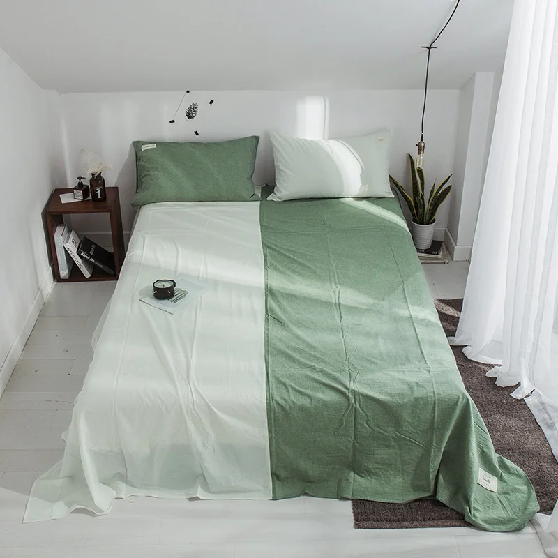 

Green And White Solid Color Stitching Pattern 3 Pce Bed Sheet Soft Queen King Bed Fitted Bed Sheet Set Bedclothes Home Textile