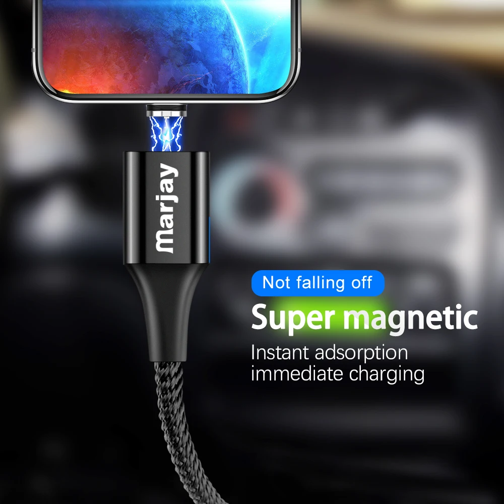 Магнитный кабель MArjay 2 м с Micro Usb типа C Сверхбыстрая Зарядка для телефона QC3.0