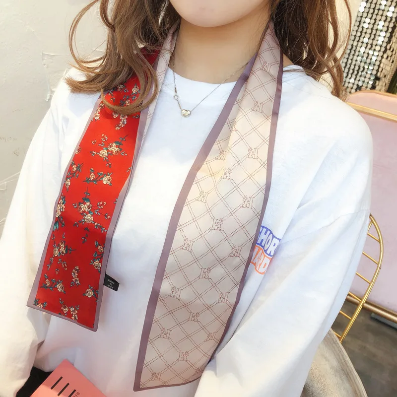 

Plain Striped Long Small Scarf Four Colors Optional Spring And Summer Autumn Decoration Small Scarf Fashion Tied Bag