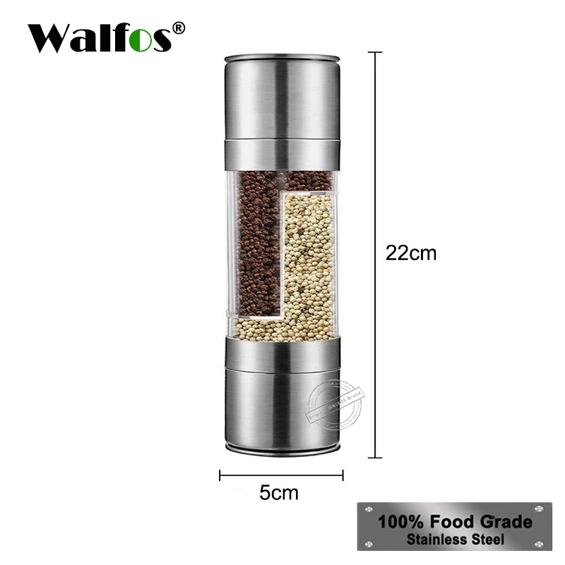WALFOS перцемолка 2 в 1 нержавеющая сталь ручная соль мельница для перца приправа кухонные инструменты шлифовка для приготовления пищи ресторанов - Цвет: Food grade steel