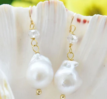 

free shipping 00190 WHITE BAROQUE KESHI REBORN PEARL DANGLE EARRING