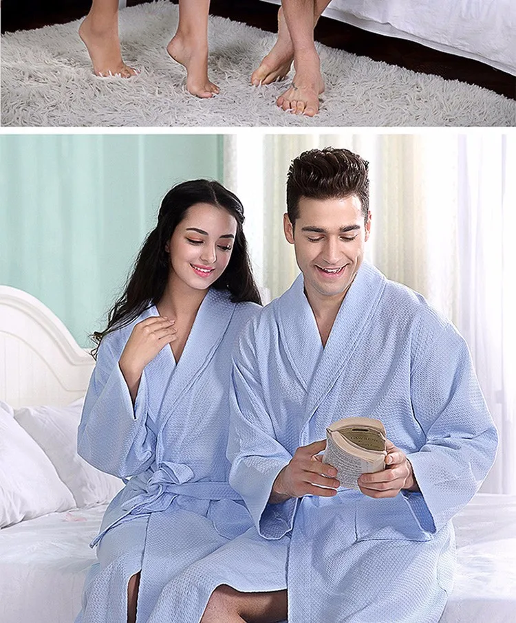 Вафельный хлопковый Халат для женщин Ночная рубашка мужчин пижамы обувь для девочек дома утолщение любителей длинные мягкие