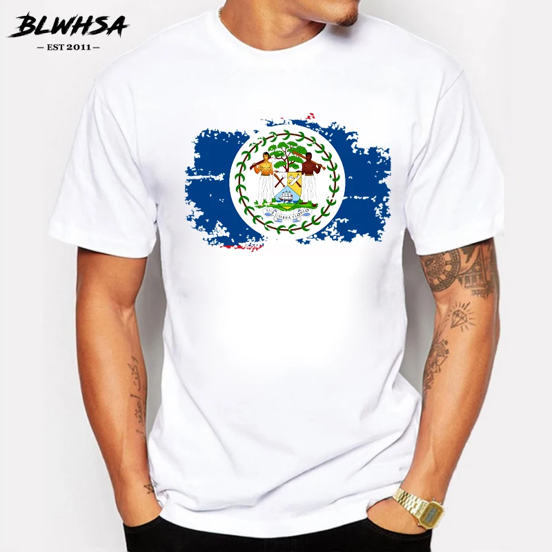 

BLWHSA New Summer Belize Flag Men T shirt Fashion Short Sleeve Cotton Brand Design Nostalgia T-shirts Belize Men Clothing