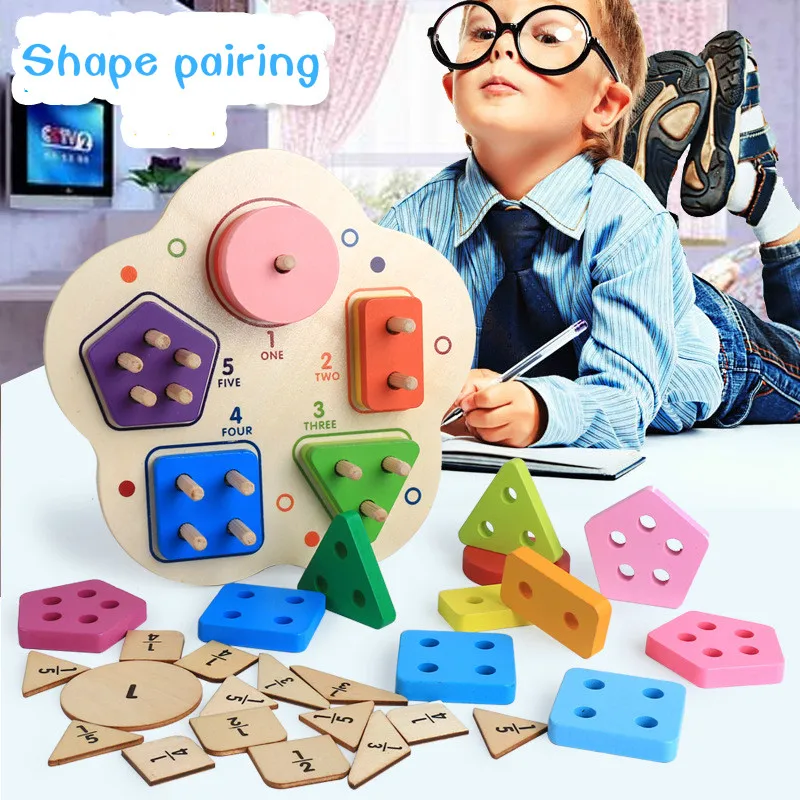 

NEW Color Cognition Digital Toy Wooden Children Early Childhood Shape Pairing Geometry Five Sets Of Columns Game Puzzle