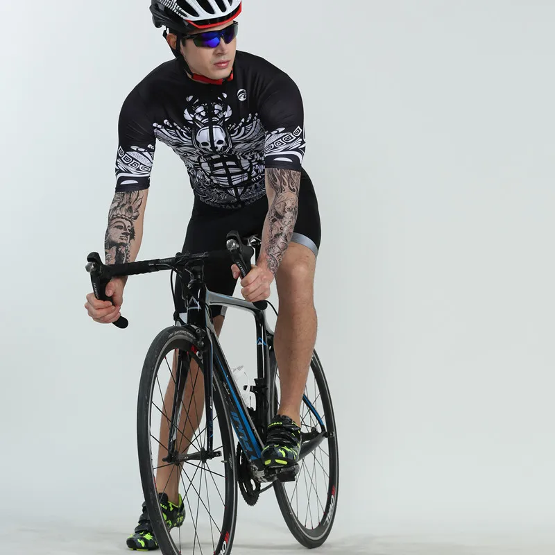 BOESTALK ghost mask bike clothing 2019 summer men short sleeve cycling Jersey+bib shorts maillot ciclismo hombre triathlon suit
